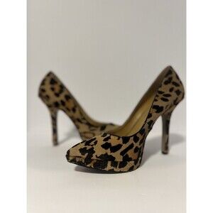 Nine West LoveFury Platform Pointed Toe Leopard Print Cow Leather Pumps 8.5M